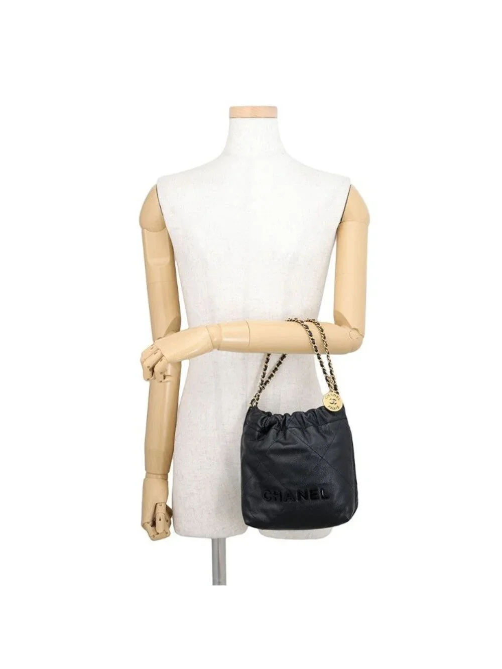Chanel Handbag 22 Mini CC Logo Caviar Leather 2-Way Shoulder Black